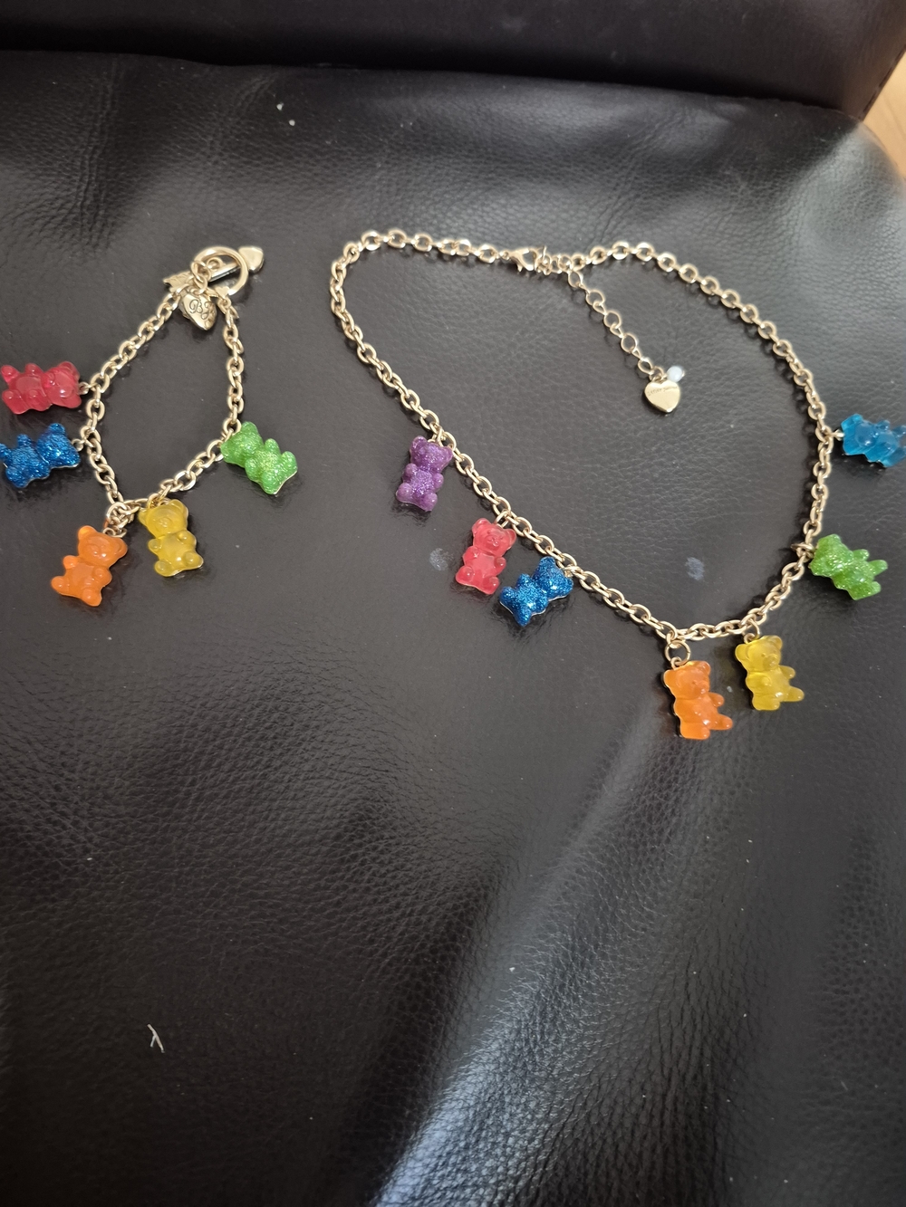 Betsey Johnson  Chain Gummy Bear Charm Necklace and Bracelet Set - Multicolor